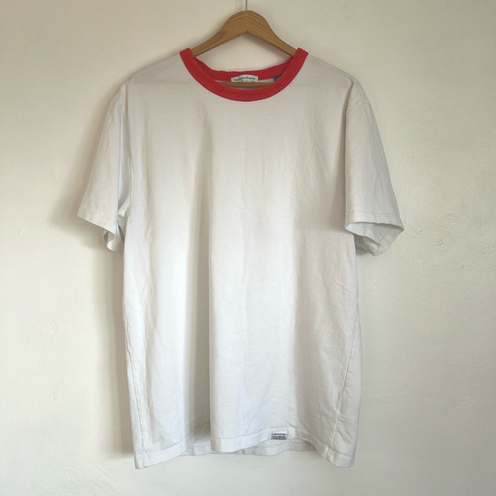 SOLD!
Classic White T-Shirt with Red Collar